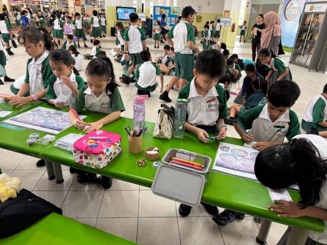 Students completing safer internet pledge activities during a school event.